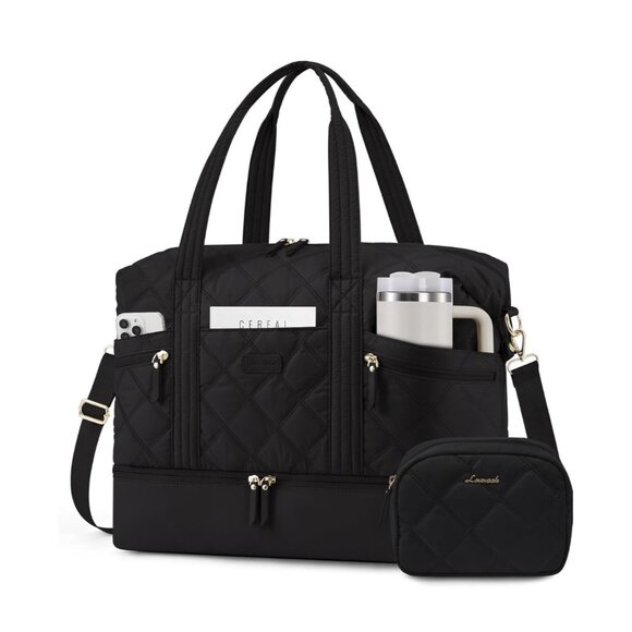 LOVEVOOK Travel Duffle Bag Quilted Weekender for Women with Shoe Compartment Bla - Picture 1 of 9